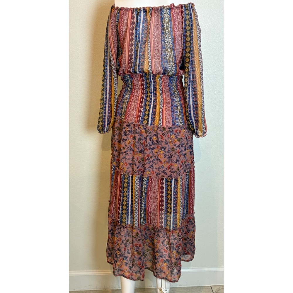 Fig & Flower Floral Tiered‎ Patchwork Boho Smocked Maxi Dress S Cottage Peasant - Picture 4 of 14
